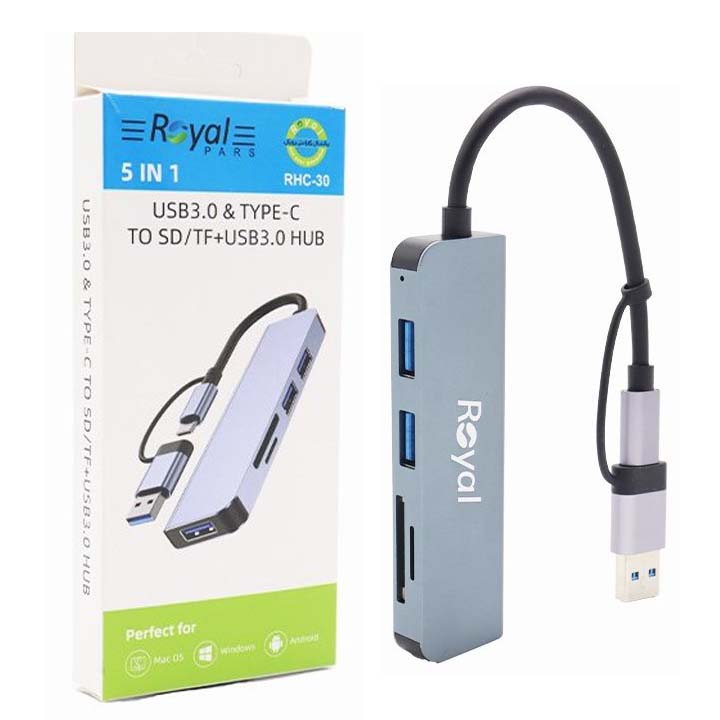 هاب 5 پورت USB3.0 و Type-C رویال ROYAL مدل RHC-30