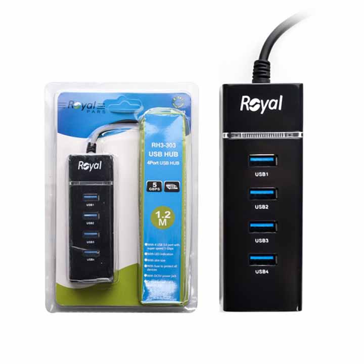 هاب 4 پورت USB 3.0 رویال ROYAL مدل RH3-303 با طول کابل 1.2 متر